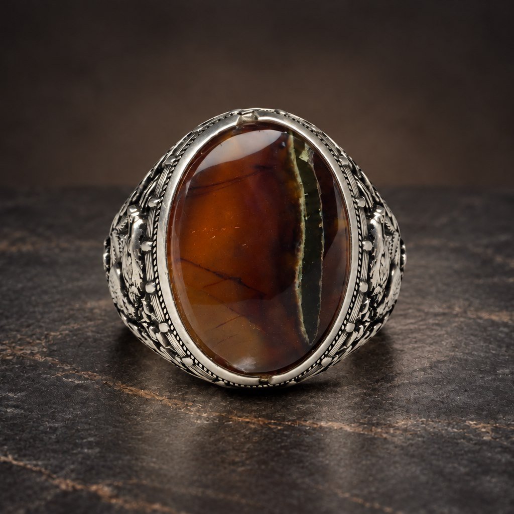 About Fire agate ring in sterling silver