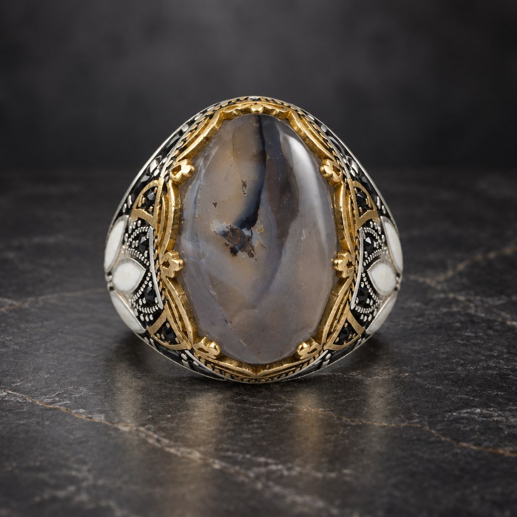About Agate ring with gold detailing