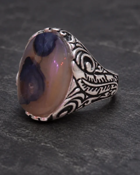 Dusk Bloom Yemeni Agate Ring, sterling silver and Yemeni agate, view 1