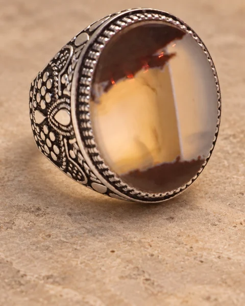 Dawn Horizon Banded Agate Ring, sterling silver and Yemeni agate, view 2