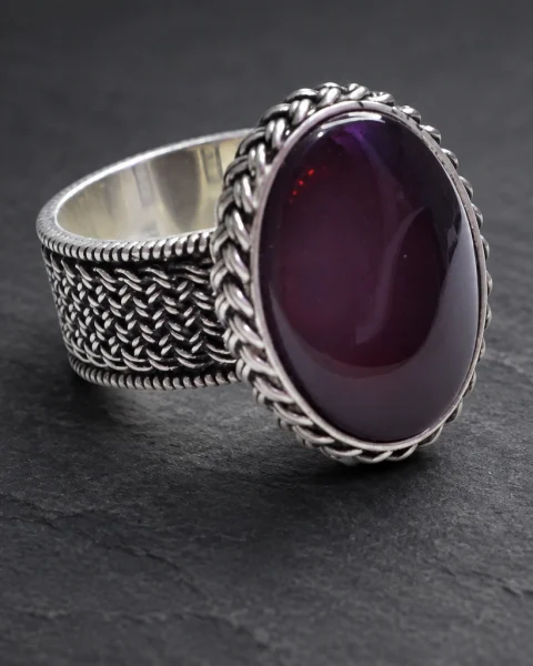 Rummani Braid Yemeni Agate Ring, sterling silver and Yemeni agate, view 1