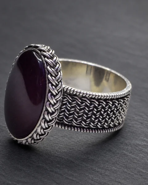 Rummani Braid Yemeni Agate Ring, sterling silver and Yemeni agate, view 4