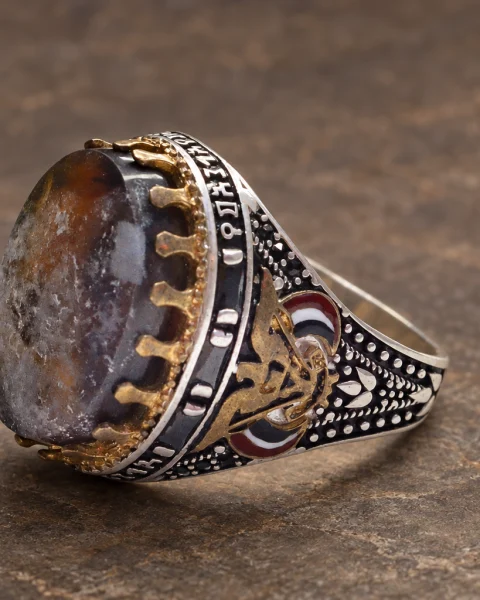 Musnad Crown Picture Agate Ring, sterling silver and Yemeni agate, view 2