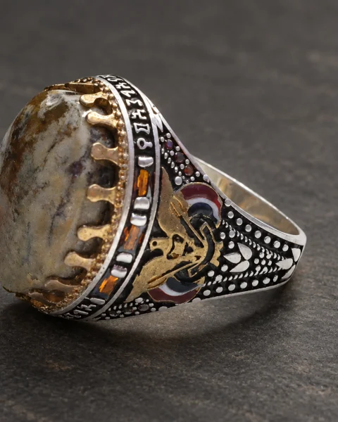 Musnad Crown Picture Agate Ring, sterling silver and Yemeni agate, view 1