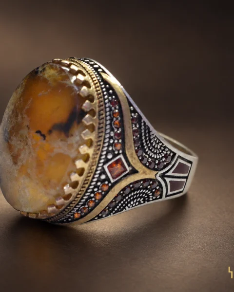 Honey Crown Yemeni Agate Ring, sterling silver and Yemeni agate, view 1