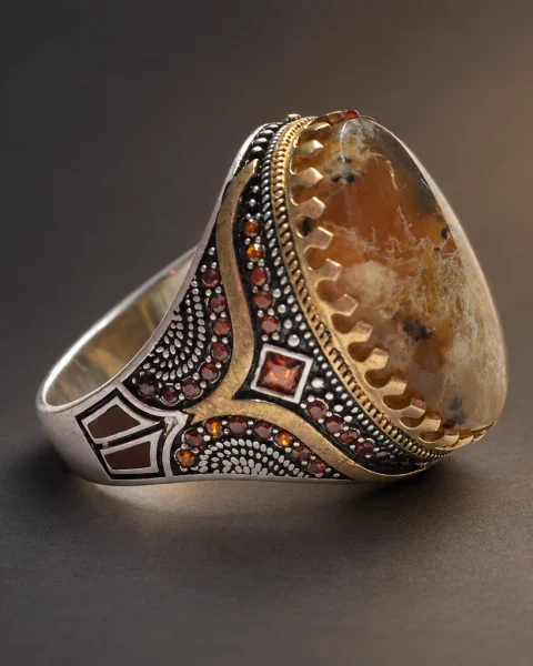 Honey Crown Yemeni Agate Ring, sterling silver and Yemeni agate, view 2