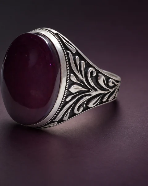Plum Vine Rummani Agate Ring, sterling silver and Yemeni agate, view 1