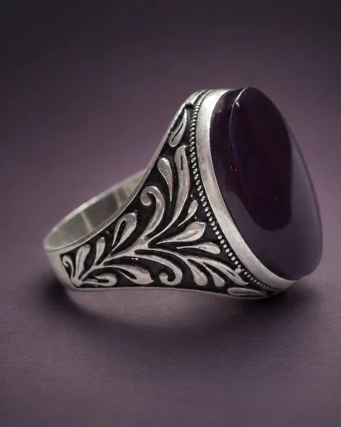 Plum Vine Rummani Agate Ring, sterling silver and Yemeni agate, view 2