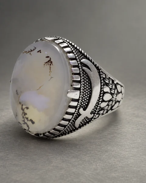 Jambiya Shajari Yemeni Agate Ring, sterling silver and Yemeni agate, view 1
