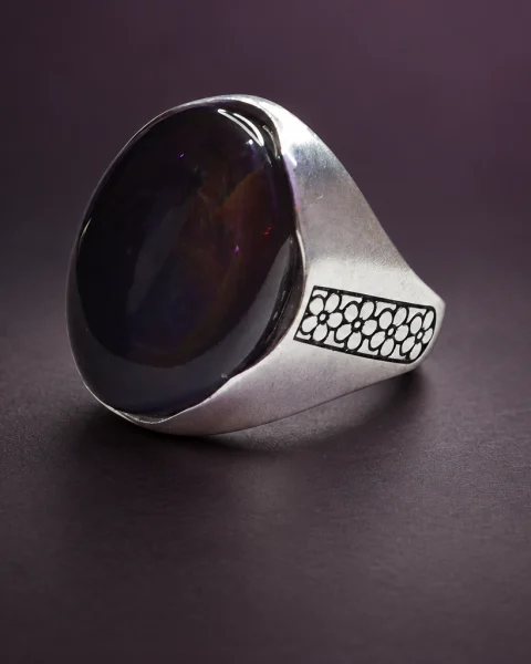 Midnight Violet Kabdi Agate Ring, sterling silver and Yemeni agate, view 1