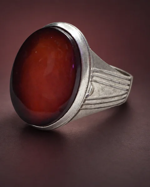 Fluted Ember Red Yemeni Agate Ring, sterling silver and Yemeni agate, view 1
