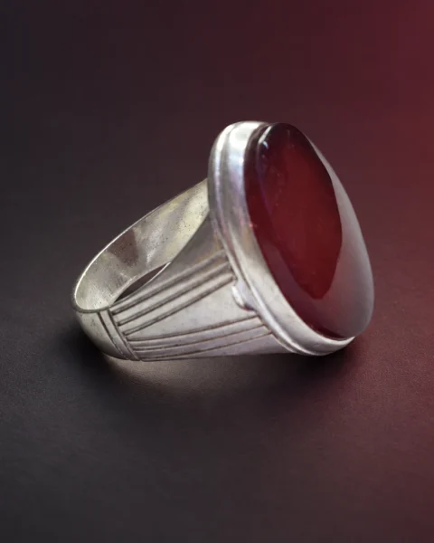 Fluted Ember Red Yemeni Agate Ring, sterling silver and Yemeni agate, view 2