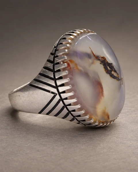 Chevron Crown Shajari Agate Ring, sterling silver and Yemeni agate, view 2