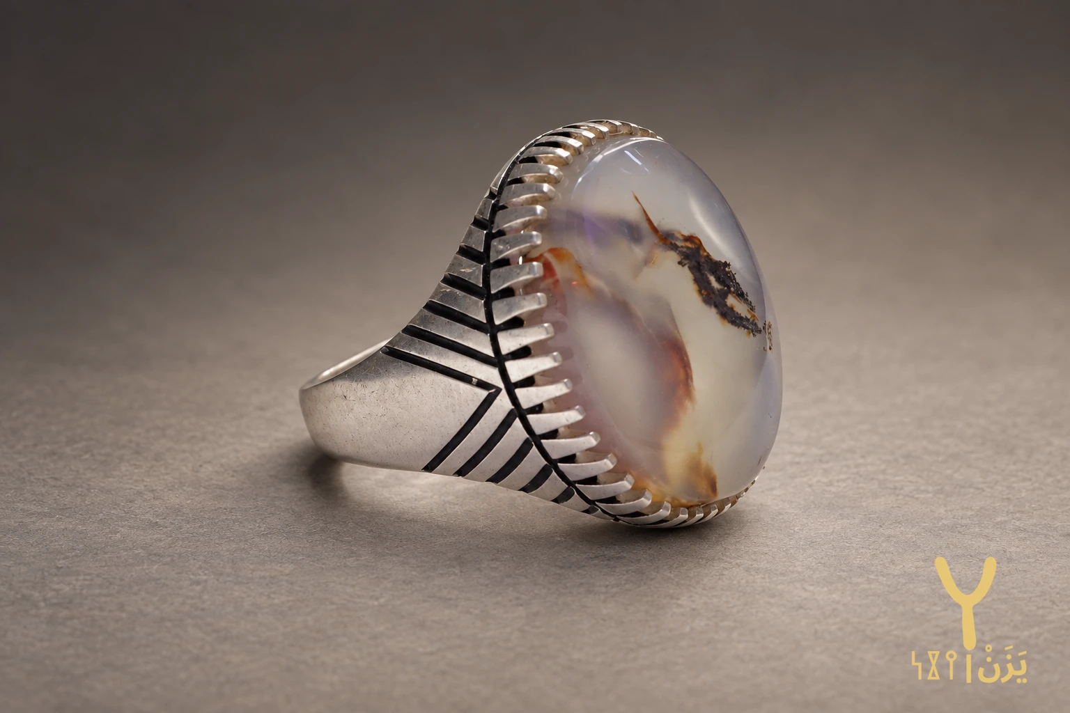 Chevron Crown Shajari Agate Ring Chevron Crown Shajari Agate Ring, sterling silver and Yemeni agate, view 2