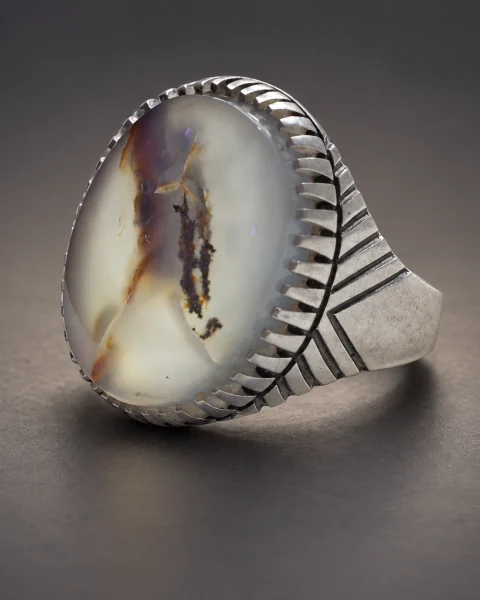 Chevron Crown Shajari Agate Ring, sterling silver and Yemeni agate, view 1