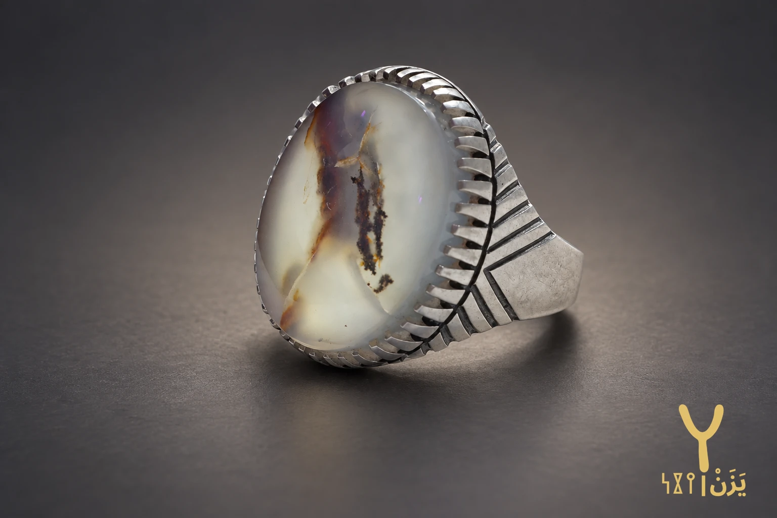 Chevron Crown Shajari Agate Ring Chevron Crown Shajari Agate Ring, sterling silver and Yemeni agate, view 1
