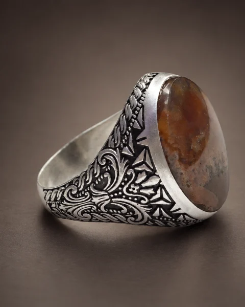 Acanthus Autumn Musawwar Agate Ring, sterling silver and Yemeni agate, view 1