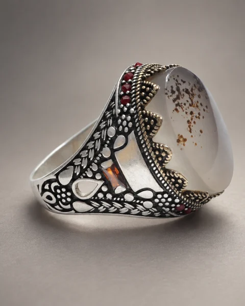 Gilded Crown Shajari Agate Ring, sterling silver and Yemeni agate, view 2