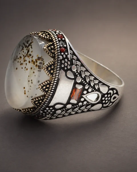 Gilded Crown Shajari Agate Ring, sterling silver and Yemeni agate, view 1