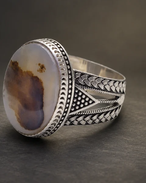 Braided Mist Picture Yemeni Agate Ring, sterling silver and Yemeni agate, view 1