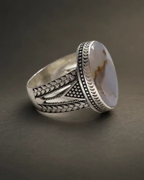 Braided Mist Picture Yemeni Agate Ring, sterling silver and Yemeni agate, view 2