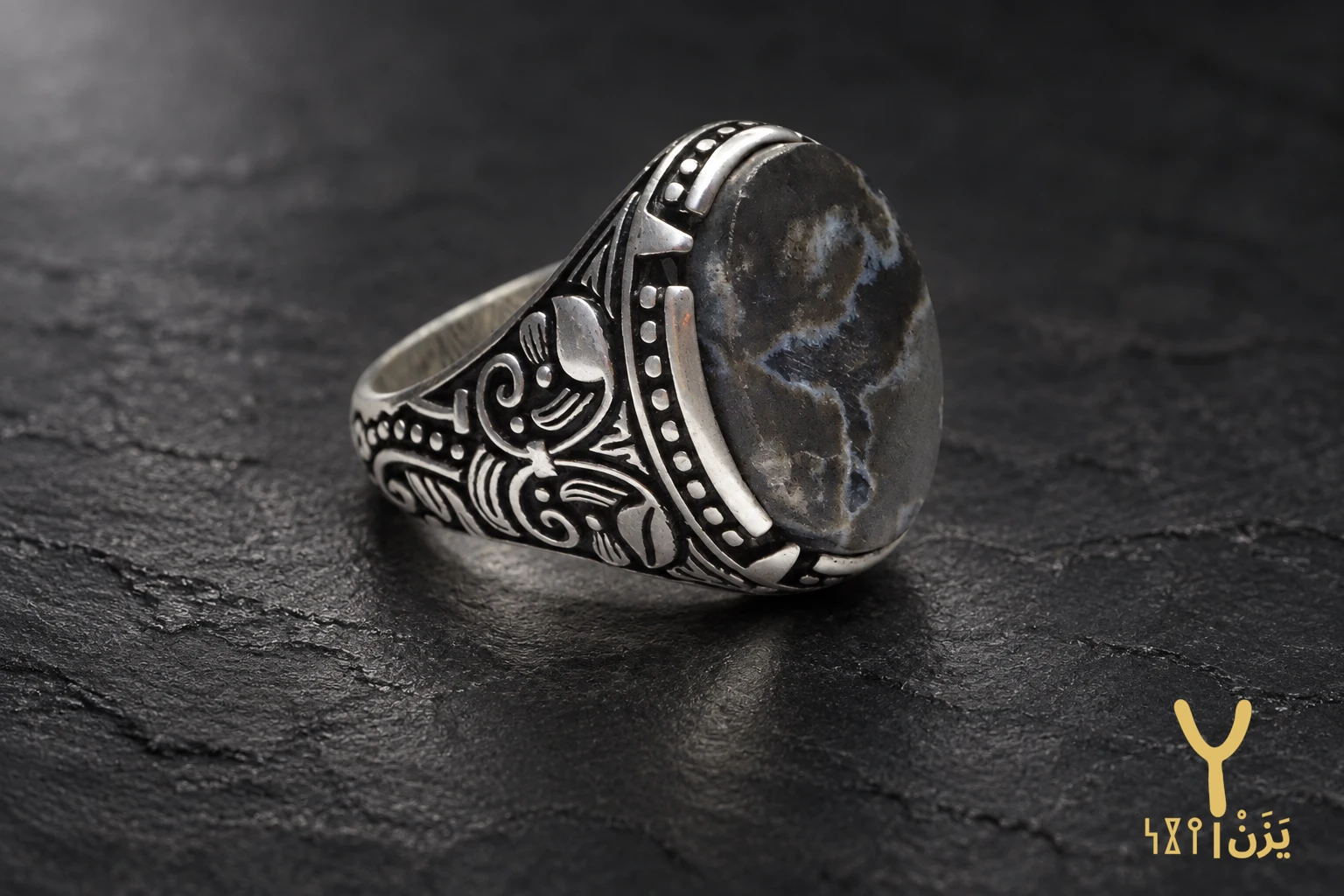 Night Vein Black Agate Ring Night Vein Black Agate Ring, sterling silver and Yemeni agate, view 2