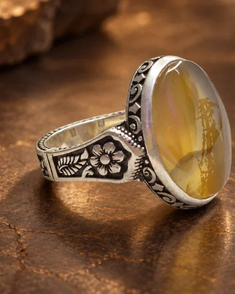 Golden Grove Shajari Yemeni Agate Ring, sterling silver and Yemeni agate, view 2