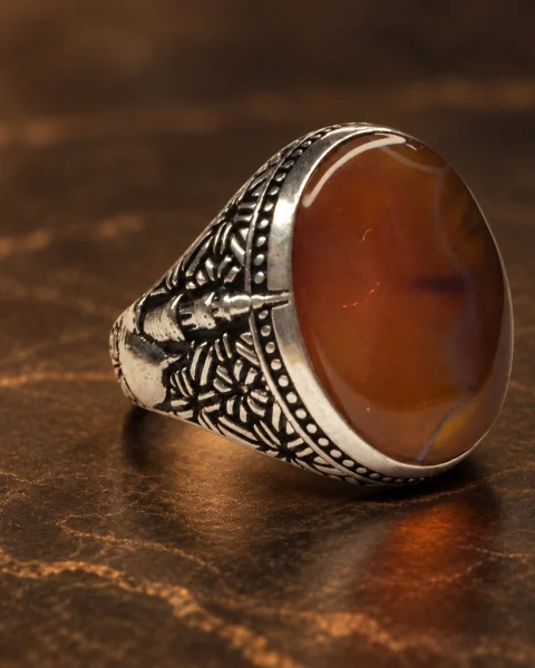 Minaret Star Red Yemeni Agate Ring, sterling silver and Yemeni agate, view 1