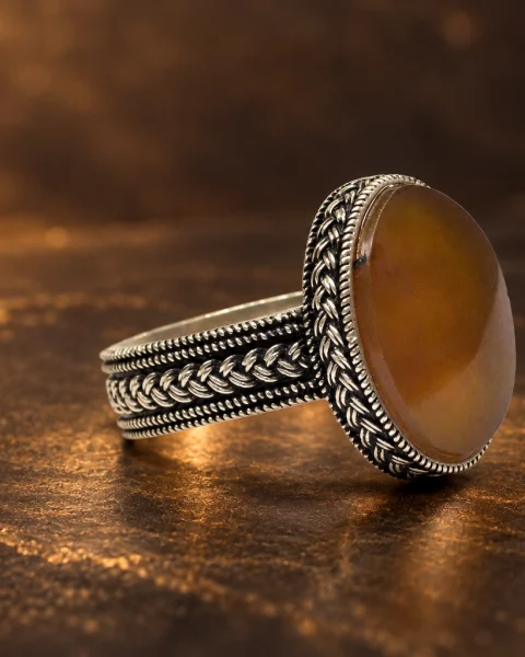 Plaited Honey Yemeni Agate Ring, sterling silver and Yemeni agate, view 1