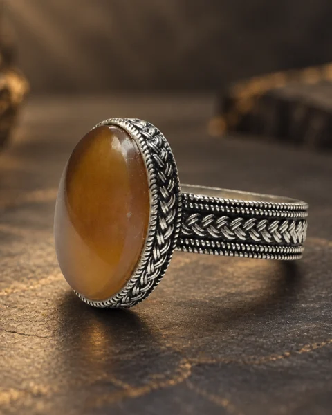 Plaited Honey Yemeni Agate Ring, sterling silver and Yemeni agate, view 2