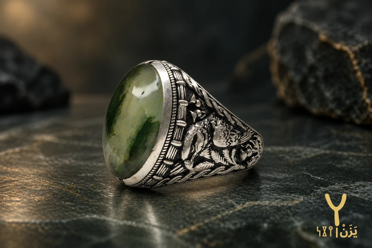 Verdant Moss Yemeni Agate Ring Verdant Moss Yemeni Agate Ring, sterling silver and Yemeni agate, view 1