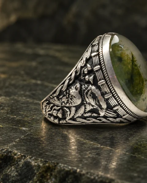 Verdant Moss Yemeni Agate Ring, sterling silver and Yemeni agate, view 2