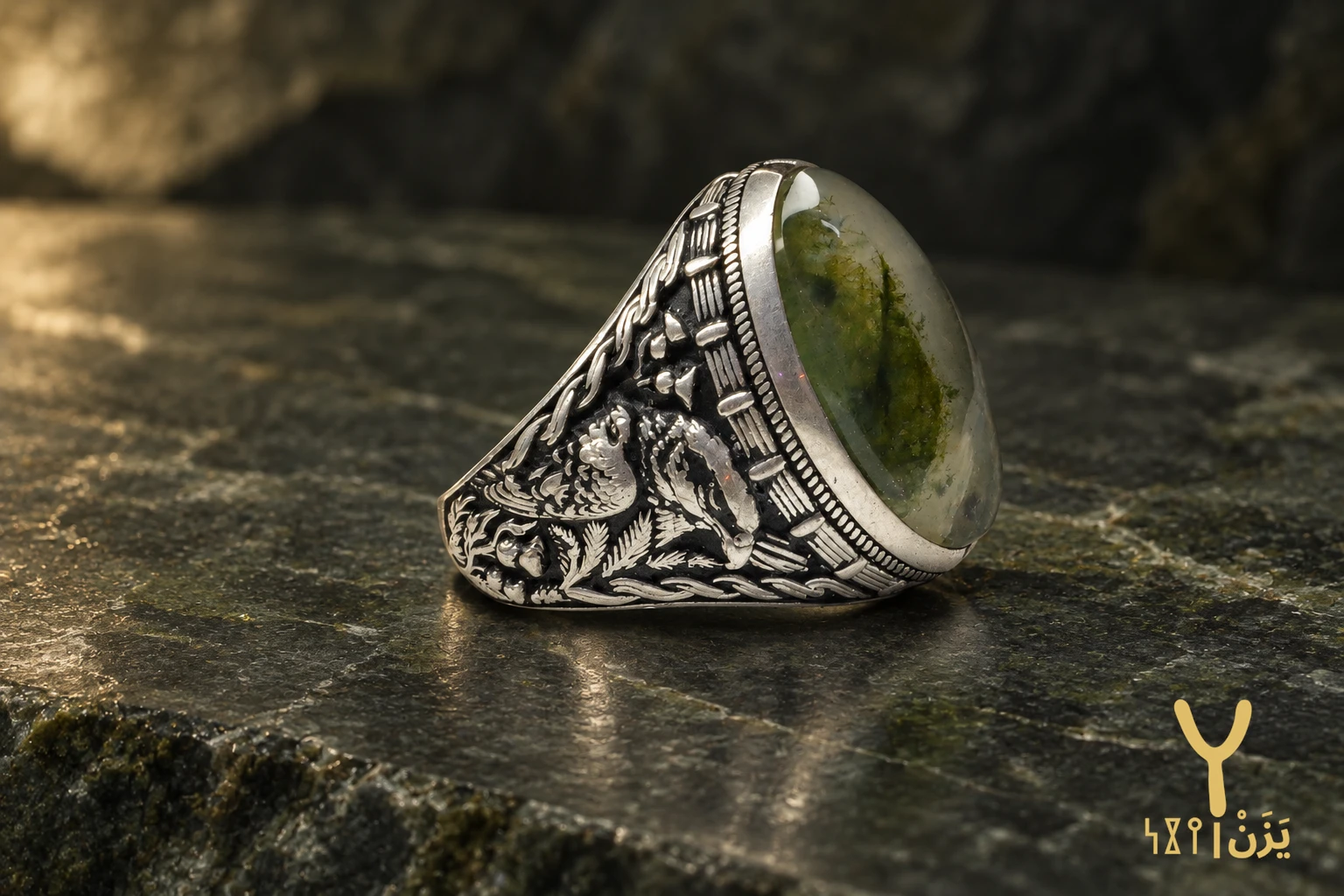 Verdant Moss Yemeni Agate Ring Verdant Moss Yemeni Agate Ring, sterling silver and Yemeni agate, view 2