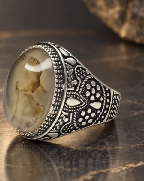 Desert Scene Musawwar Yemeni Agate Ring, sterling silver and Yemeni agate, view 1