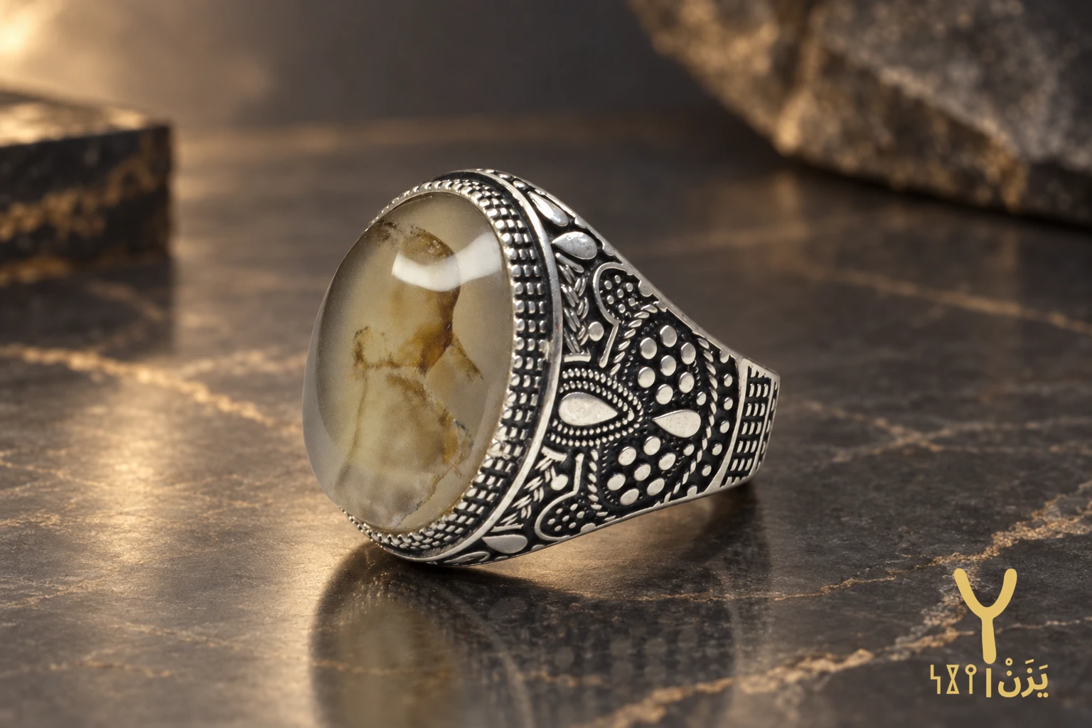 Desert Scene Musawwar Yemeni Agate Ring Desert Scene Musawwar Yemeni Agate Ring, sterling silver and Yemeni agate, view 1