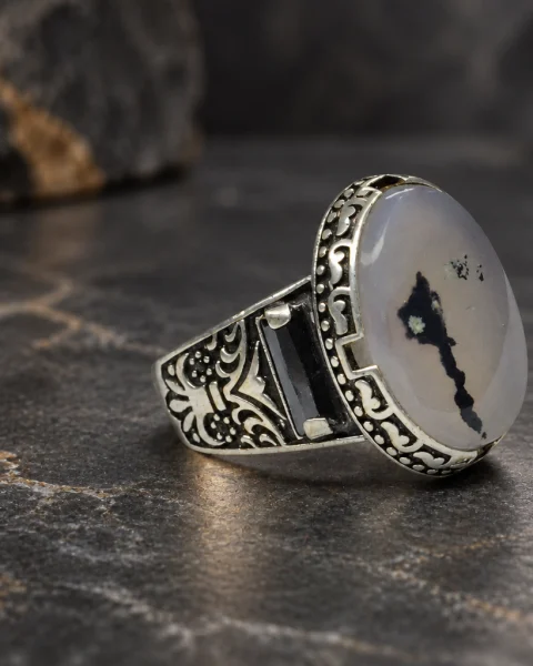 Ink Branch Musawwar Yemeni Agate Ring, sterling silver and Yemeni agate, view 1