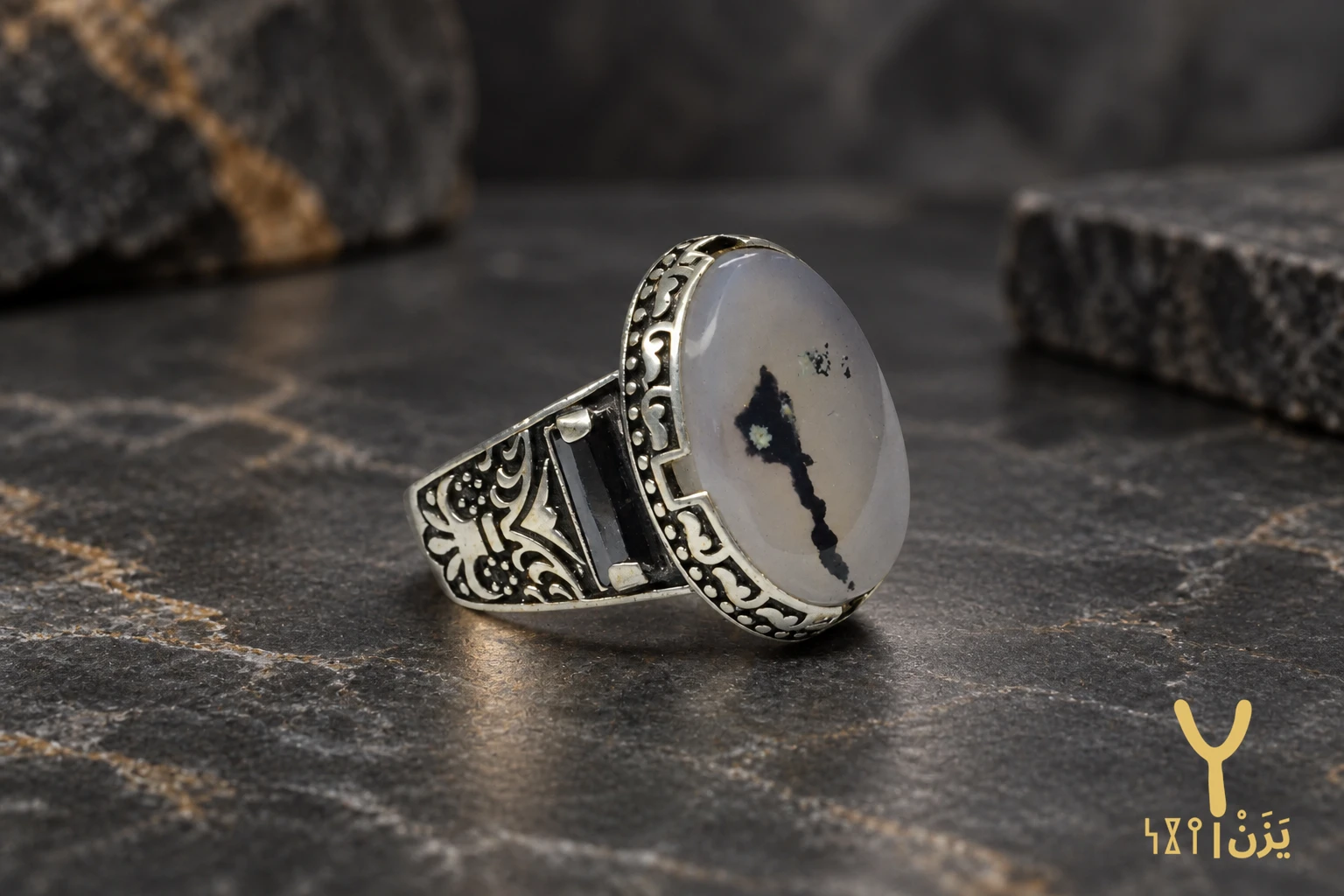 Ink Branch Musawwar Yemeni Agate Ring Ink Branch Musawwar Yemeni Agate Ring, sterling silver and Yemeni agate, view 1