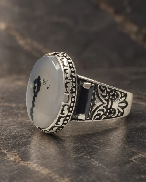 Ink Branch Musawwar Yemeni Agate Ring, sterling silver and Yemeni agate, view 2