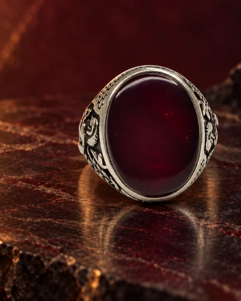 Winged Steed Kabdi Agate Ring, sterling silver and Yemeni agate, view 2
