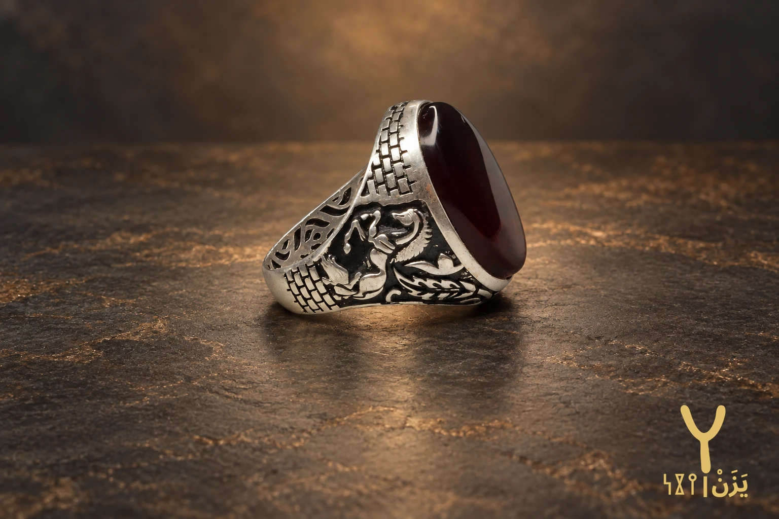 Winged Steed Kabdi Agate Ring Winged Steed Kabdi Agate Ring, sterling silver and Yemeni agate, view 3