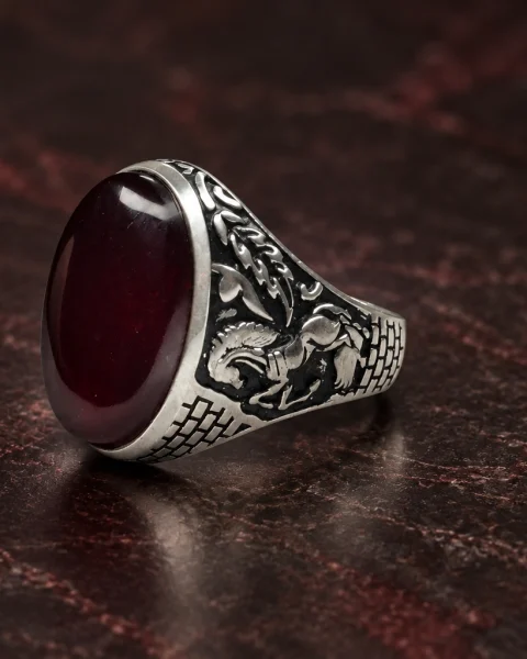 Winged Steed Kabdi Agate Ring, sterling silver and Yemeni agate, view 1