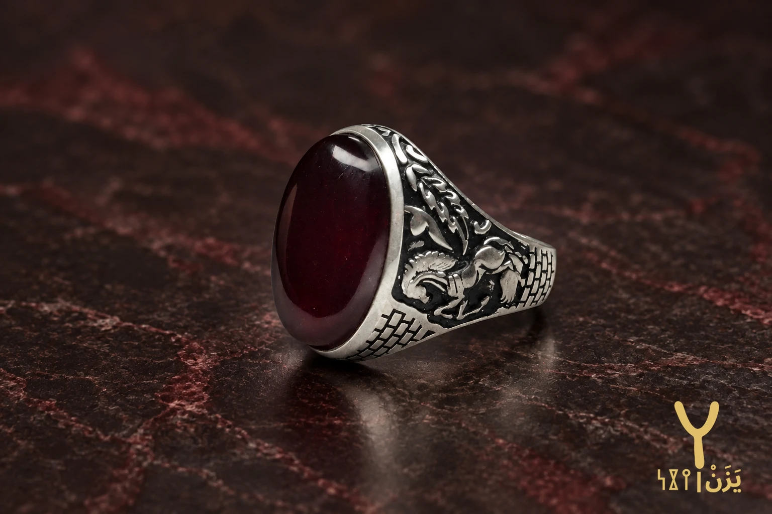 Winged Steed Kabdi Agate Ring Winged Steed Kabdi Agate Ring, sterling silver and Yemeni agate, view 1