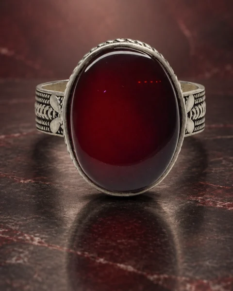 Scalework Band Red Yemeni Agate Ring, sterling silver and Yemeni agate, view 1