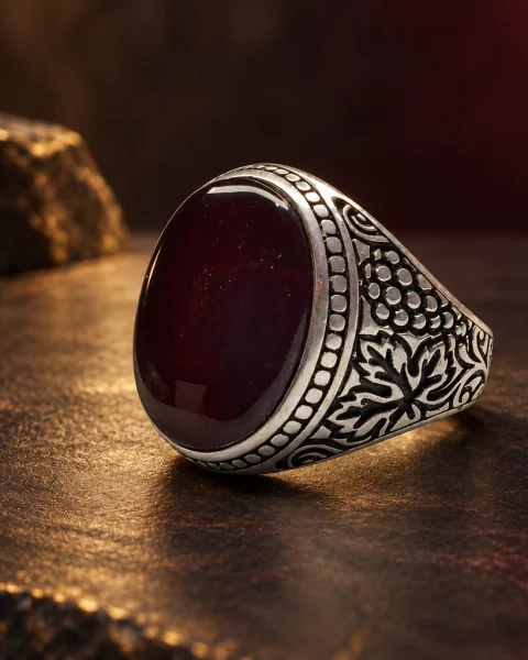 Grapevine Rummani Yemeni Agate Ring, sterling silver and Yemeni agate, view 1
