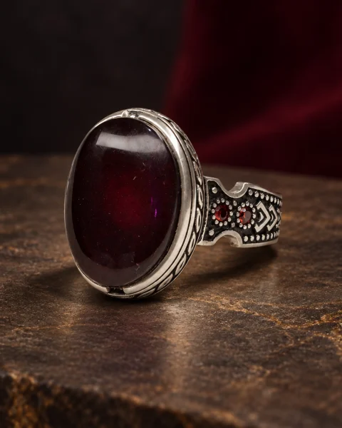 Twin Ember Red Yemeni Agate Ring, sterling silver and Yemeni agate, view 1
