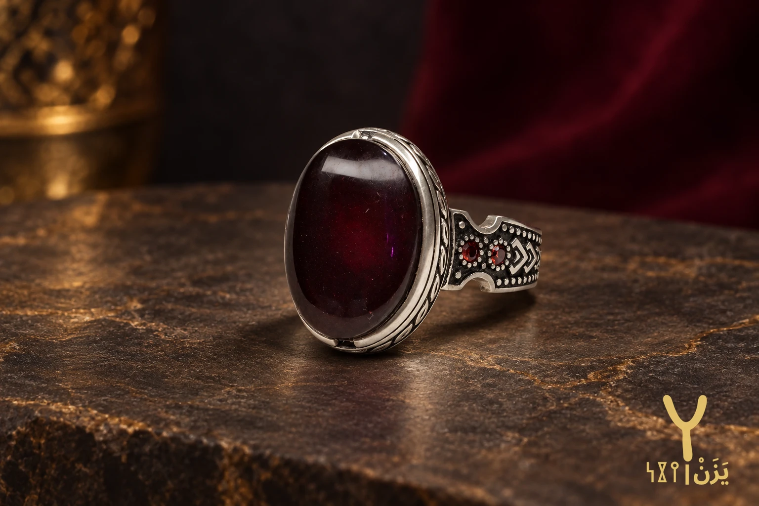 Twin Ember Red Yemeni Agate Ring Twin Ember Red Yemeni Agate Ring, sterling silver and Yemeni agate, view 1