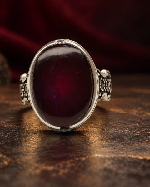 Twin Ember Red Yemeni Agate Ring, sterling silver and Yemeni agate, view 2