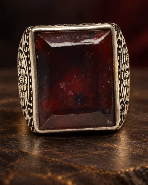 Garden Gate Faceted Kabdi Agate Ring, sterling silver and Yemeni agate, view 1