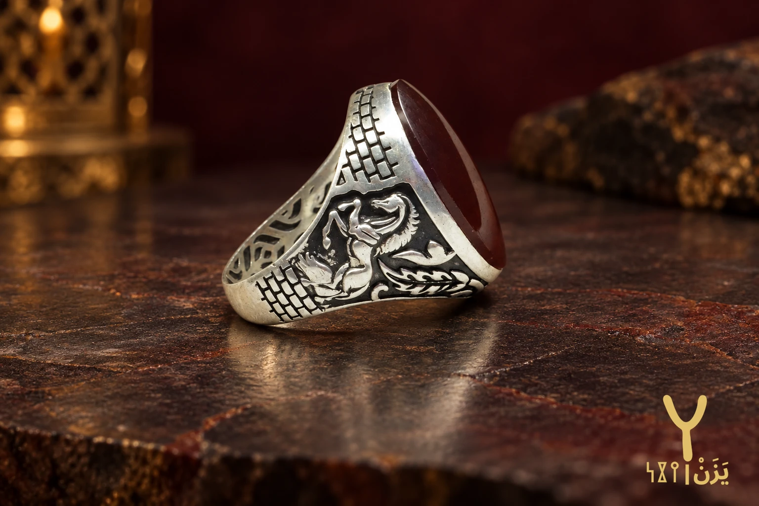 Winged Steed Kabdi Agate Ring Winged Steed Kabdi Agate Ring, sterling silver and Yemeni agate, view 4