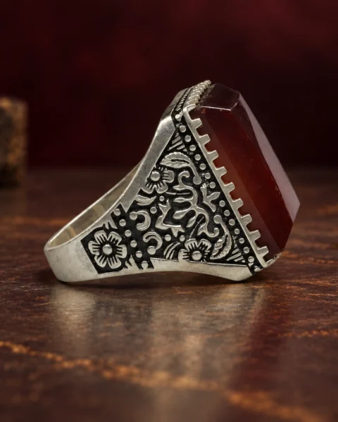 Garden Gate Faceted Kabdi Agate Ring, sterling silver and Yemeni agate, view 2